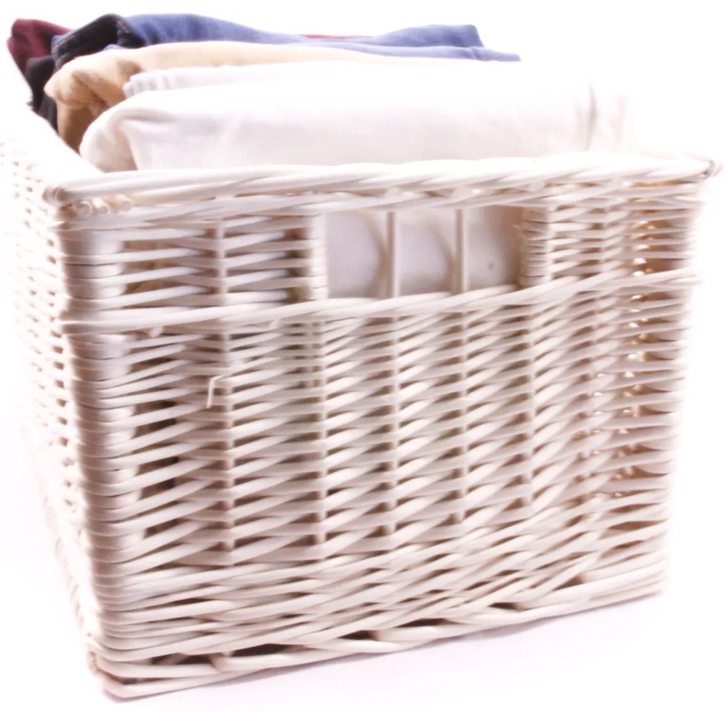 Prútený úložný box, zásuvka, s rúčkou, biela, VRBA, 40x30