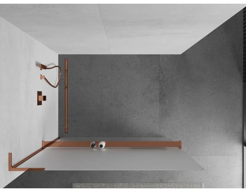 Mexen Kioto+ L, sprchová zástena Walk-In s poličkou a vešiakom 90 x 200 cm, 8mm sklo námraza, ružové zlato profil, 800-090-123-60-30