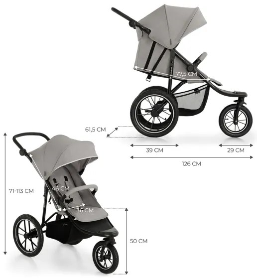 KINDERKRAFT - športový kočík HELSI2, šedý