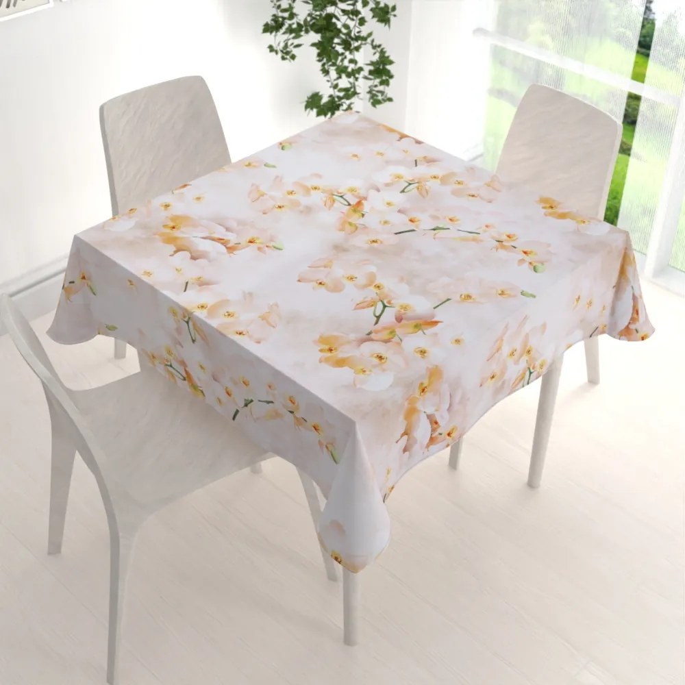 Biante Teflónový štvorcový obrus TF-045 Orchidey na béžovom 120x120 cm