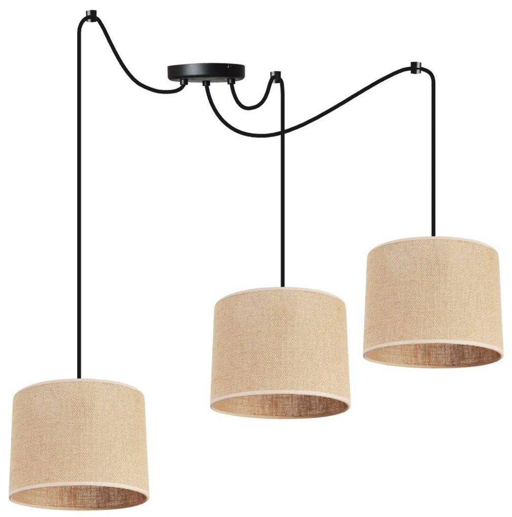 Závesné svietidlo Juta Spider, 3x jutové tienidlo, (výber z 2 farieb konštrukcie), (fi 20cm)
