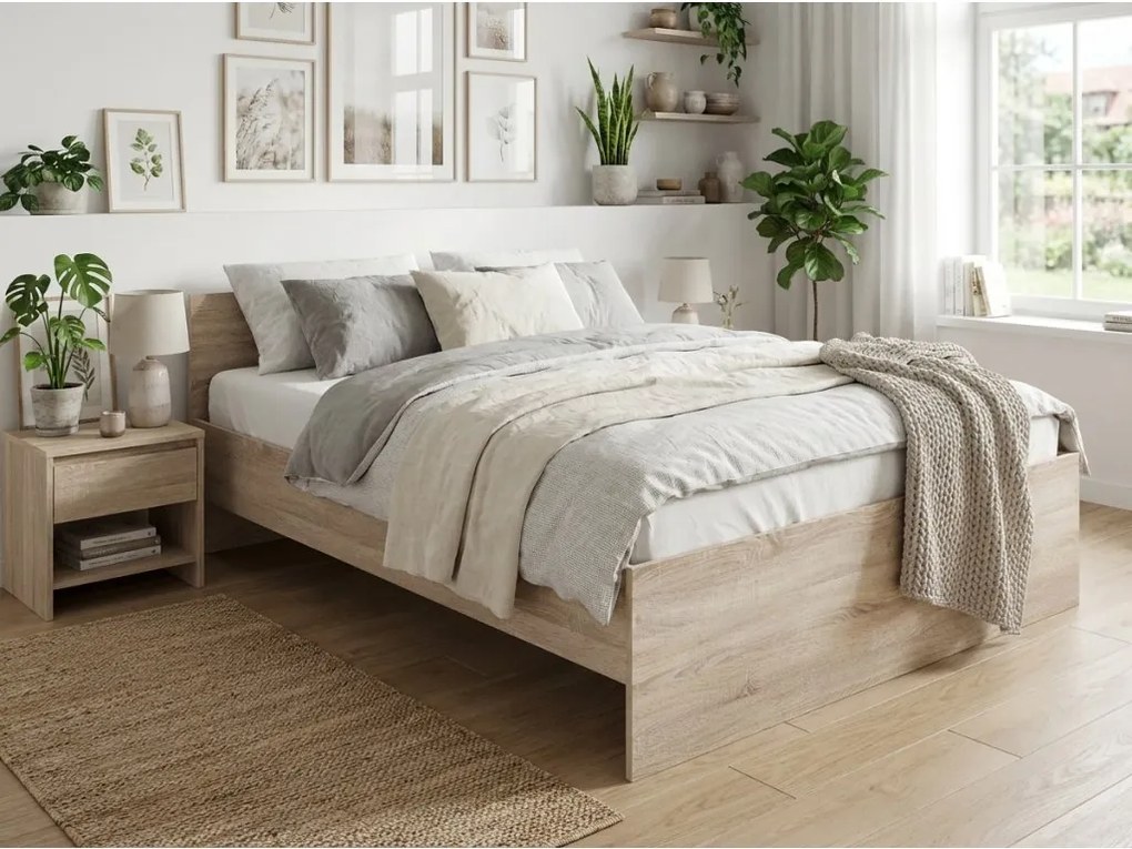 Posteľ ELISA 160 x 200 cm, dub sonoma Rošt: S lamelovým roštom, Matrac: Matrac DELUXE 10 cm