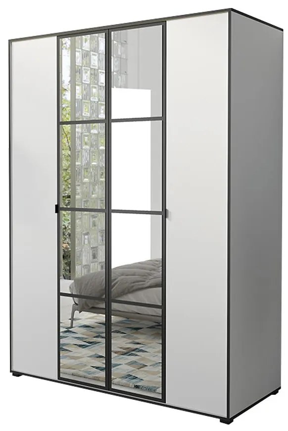 Skriňa Oslo I 150 biely/čierna/zrkadlo