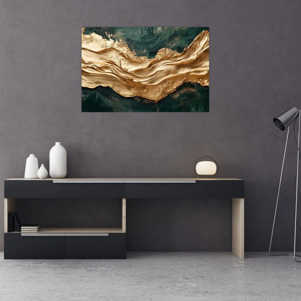 Obraz - Zelená abstrakcia so zlatom II. (90x60 cm)
