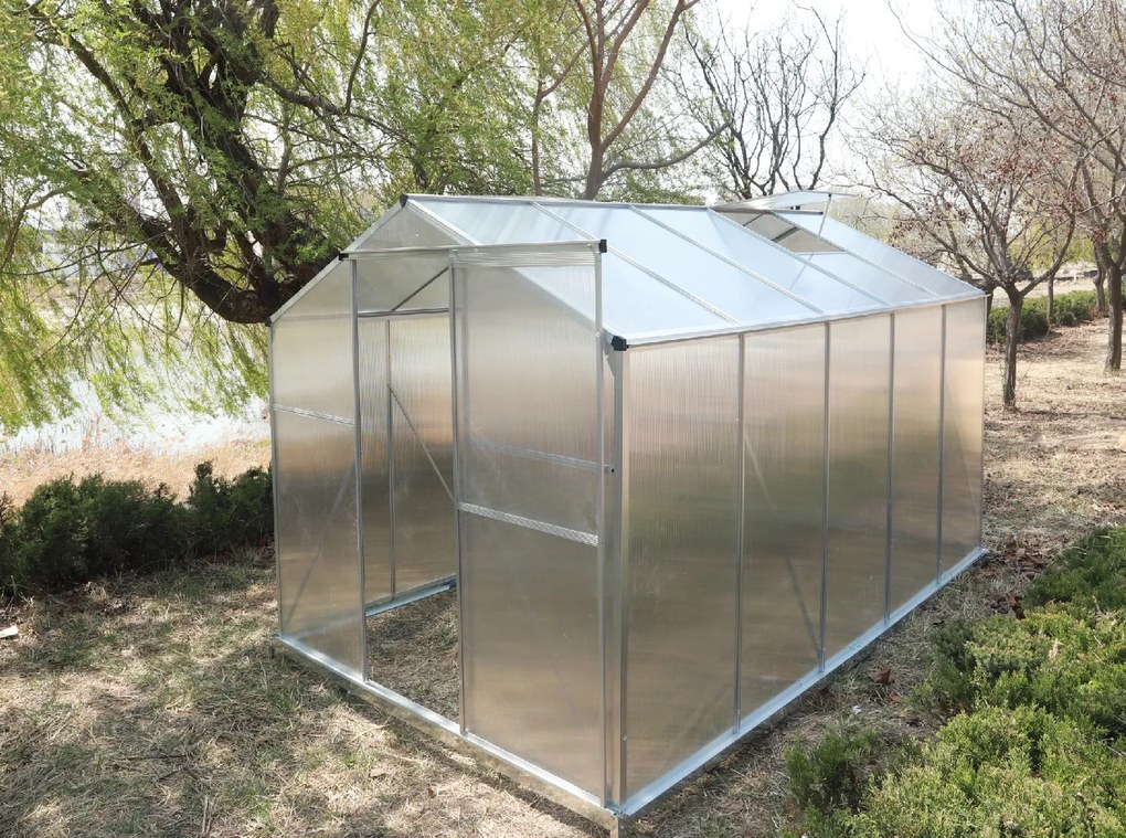 Skleník so základňou BestBerg BBGH-1006S / 5,95 m² / 313 × 190 × 194 cm / strieborná