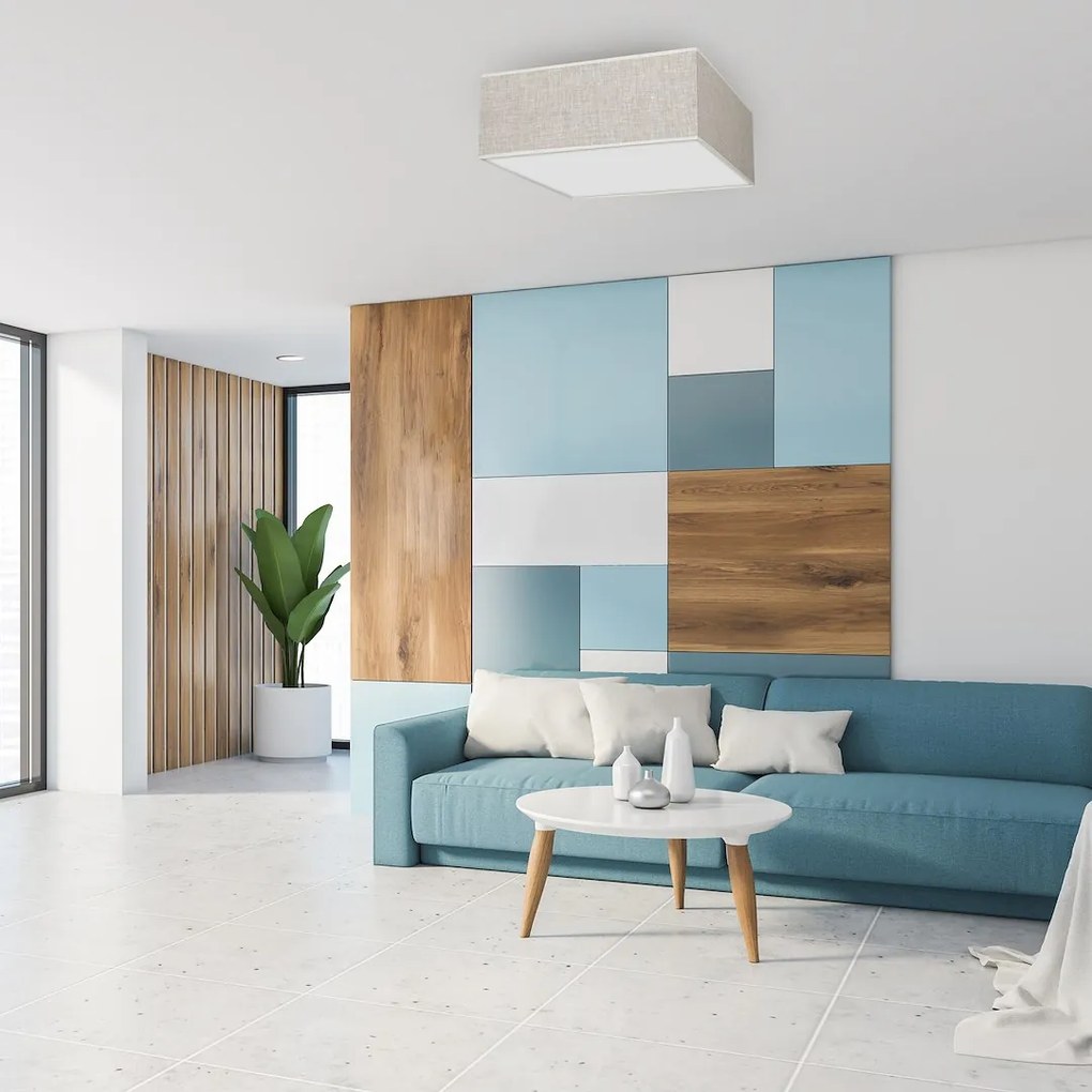 Stropné svietidlo Lino Square, 1x ľanové tienidlo, (biele plexisklo), (50cm)