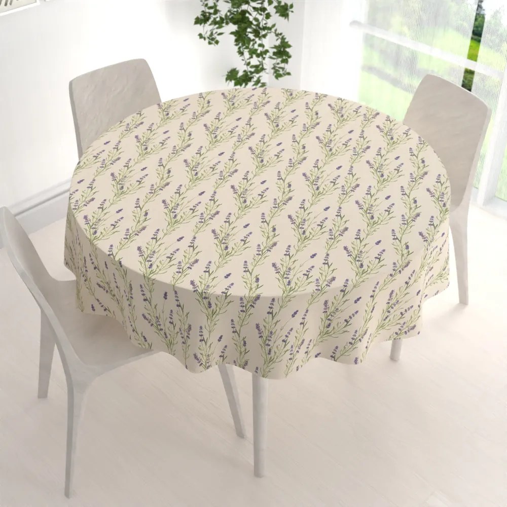 Biante Ľanový okrúhly dekoračný obrus LEN-009 Levandule na režnom Ø 70 cm