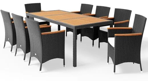 InternetovaZahrada - Záhradná ratanová zostava Berlin premium 1+8 - čierna /drevo