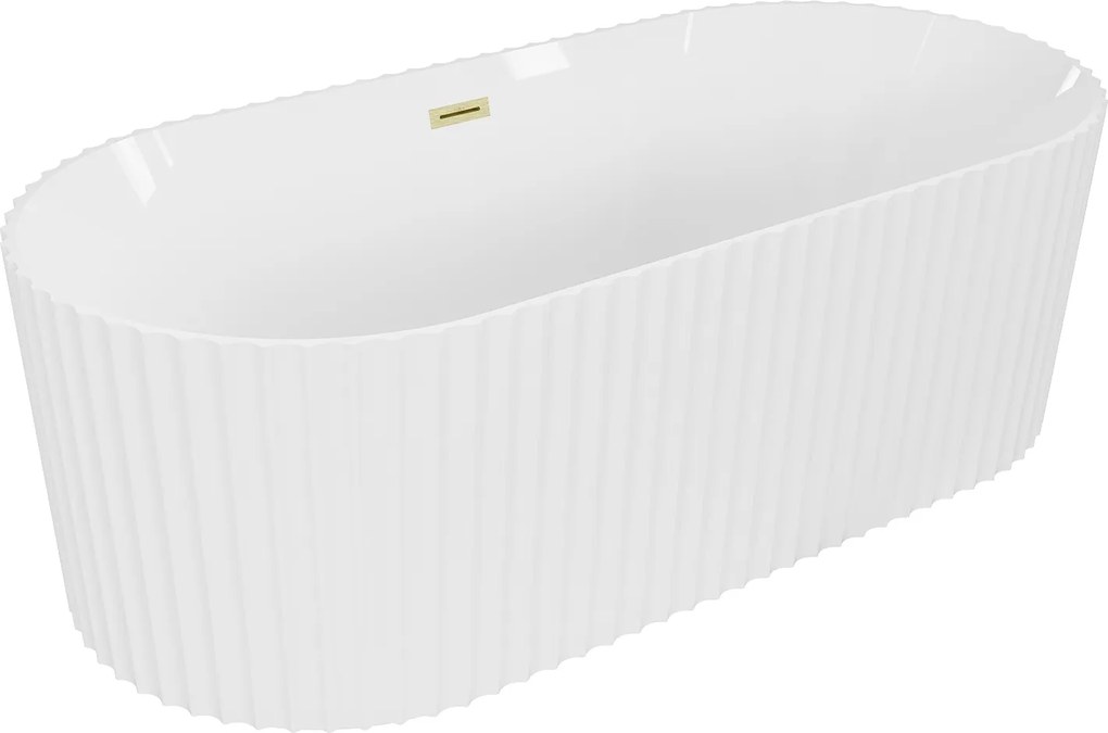 Mexen Paola voľne stojaca oválna vaňa 150x75 cm, biela lesk, zlato
