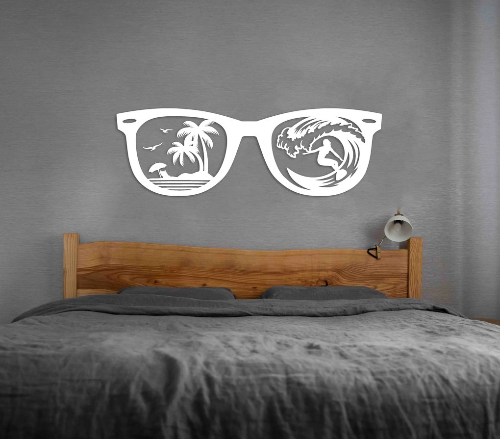 Drevená nálepka slnečných okuliarov s motívom pláže - Biela