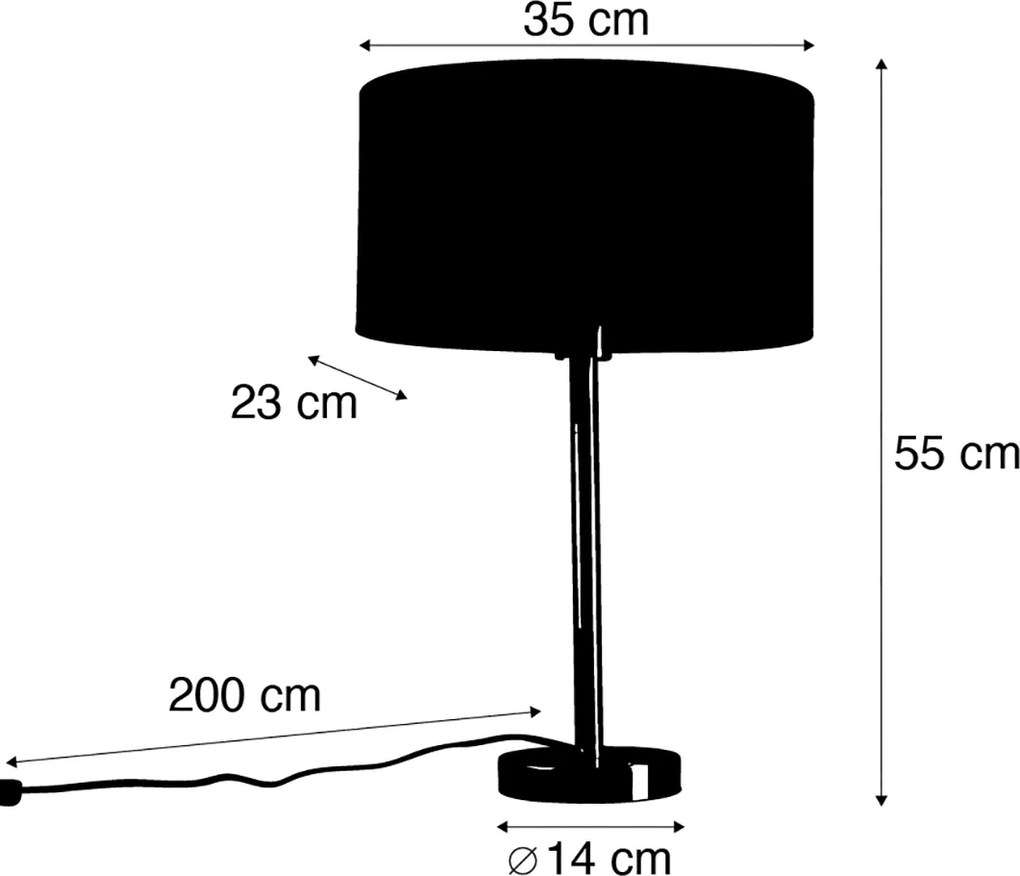 Stolová lampa čierna s oválnym zamatovým tienidlom čiernym 35 cm - Simplo
