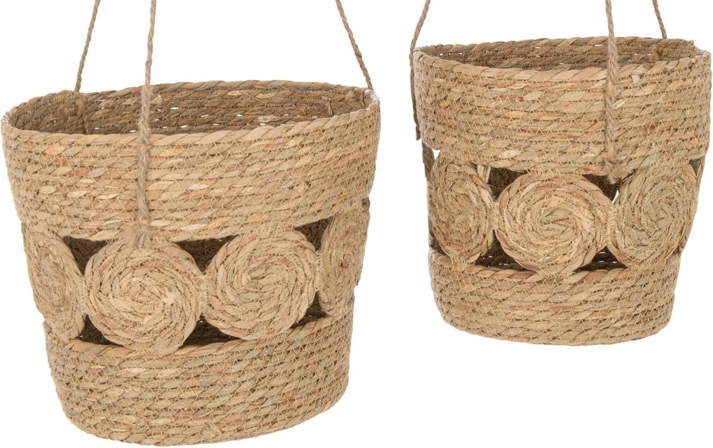 2ks prírodný závesný košík z morskej trávy - Ø 28*26 / Ø 32*27 cm