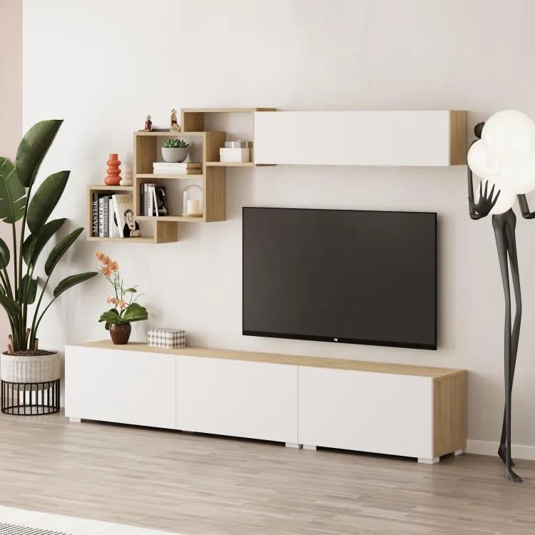 Moderná TV stena Houseland Free dub zafírový/biela