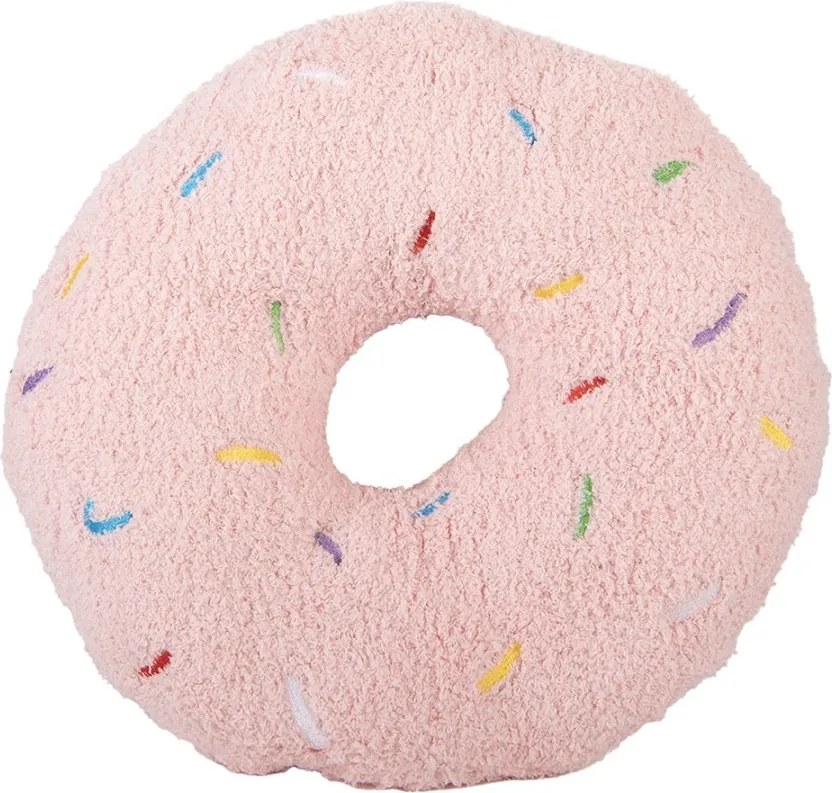 Ružový dekoratívny vankúš v tvare donutu s posypom - Ø 35*6 cm