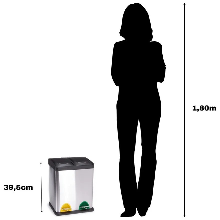 Oceľový odpadkový kôš 2x8 l na triedený odpad/nášľapný v matne striebornej farbe Tri Selectif – MSV