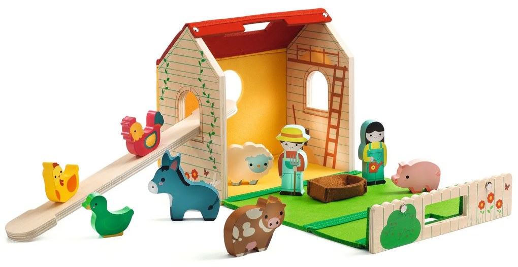 Prenosná drevená farma so zvieratkami