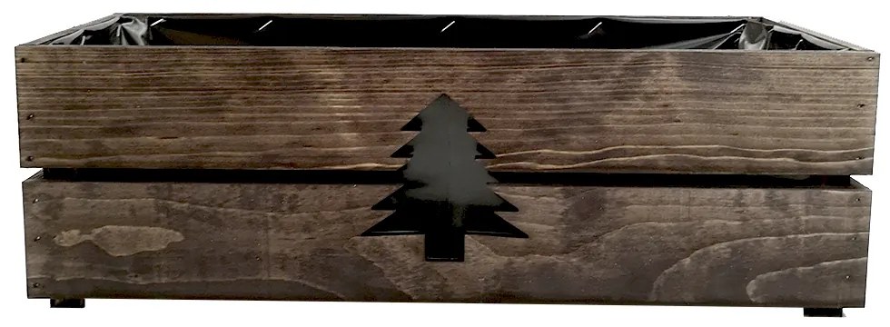 AMADEA Drevený vianočný kvetináč so stromčekom tmavý, vo vnútri s čiernou fóliou, 52x21,5x17cm, český výrobok