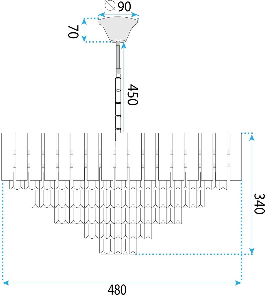 Toolight Toolight, krištáľové závesné svietidlo 50cm, 7xE14, G056-CP, zlatá, OSW-08990