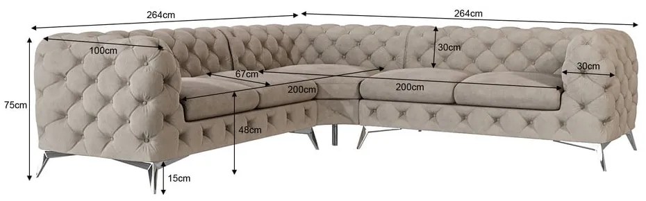 Sivobéžová zamatová rohová pohovka Chelsea – Ropez