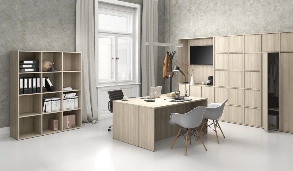 Regál FRAME, s čiernou podnožou, 1299 x 450 x 2185 mm, dub prírodný