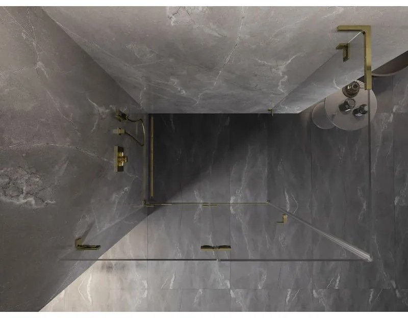 Mexen Lunar-F L, 1-krídlový sprchový kút so skladacími dverami, ľavý, 90 x 70 cm, 8mm číre sklo, zlatý lesklý profil, 836L-090-070-50-00-L