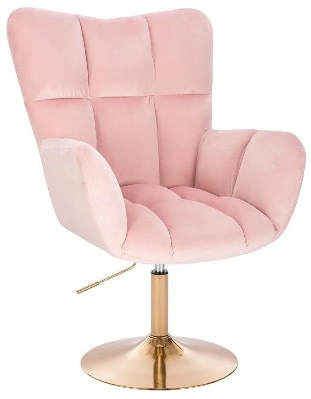 LuxuryForm DESIGN Otočné kreslo AURORA VELUR na zlatom tanieri - svetlo ružové