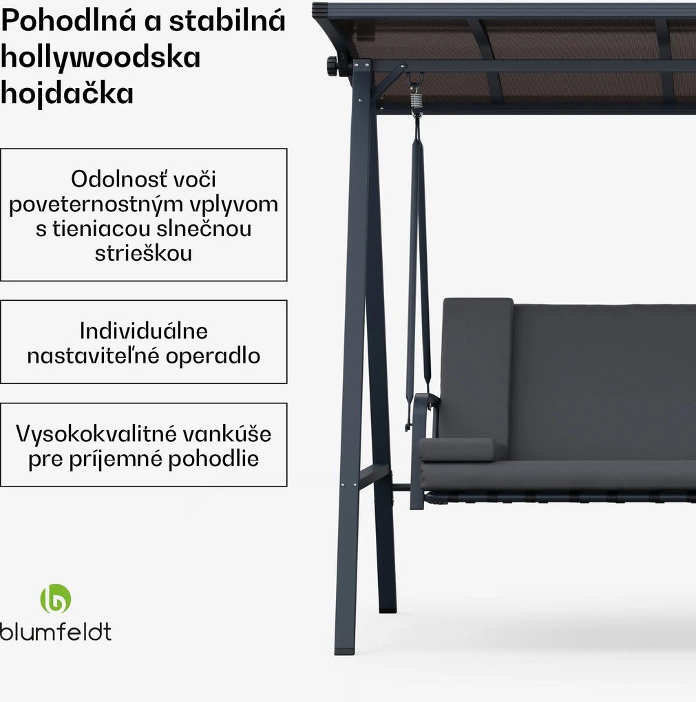 Blumfeldt LuxeLounge, hollywoodska hojdačka, 3-miestna, individuálne nastaviteľná, oceľ s práškovou povrchovou úpravou, odolná voči poveternostným vplyvom