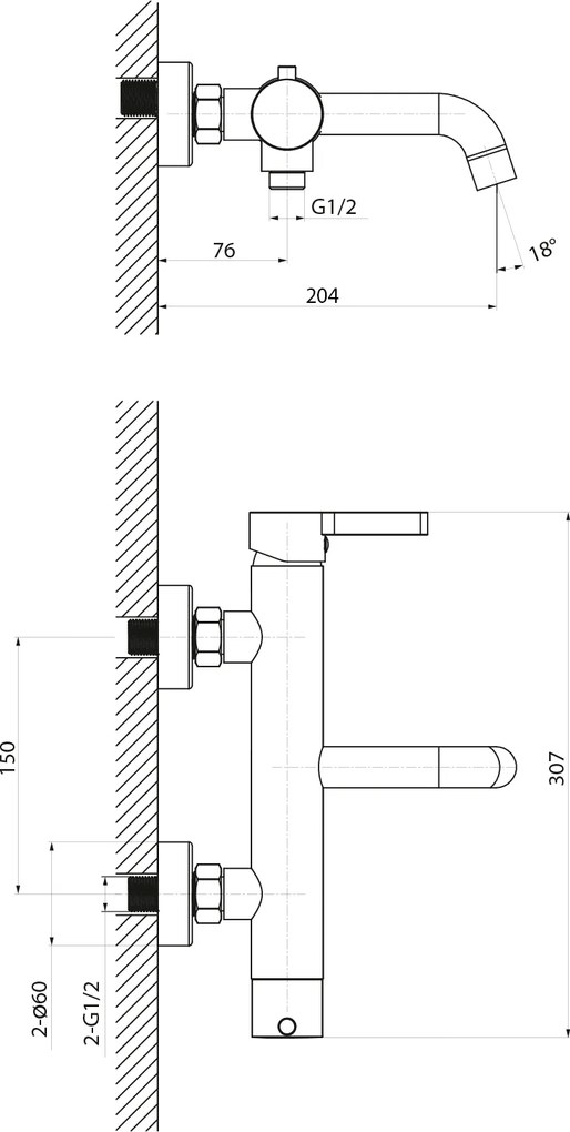 Sapho Sapho, ICONIC nástenná vaňová batéria, medená matná, AF010PG