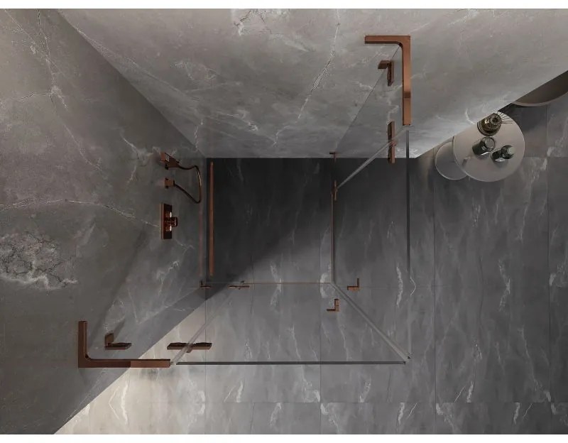 Mexen Lunar, L Duo výklopný sprchový kút 100 x 100 cm, 8mm číre sklo, profil ružové zlato, 834L-100L-100P-60-00