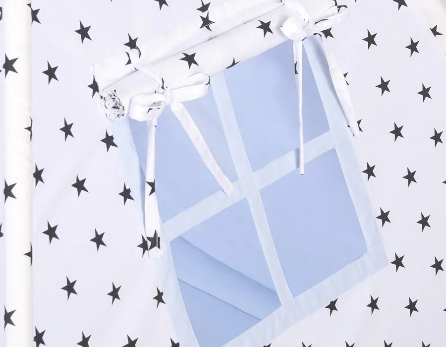 Bobono Stan Teepee pre deti + podložka na hranie + ozdobné perie - Black Stars/modrá