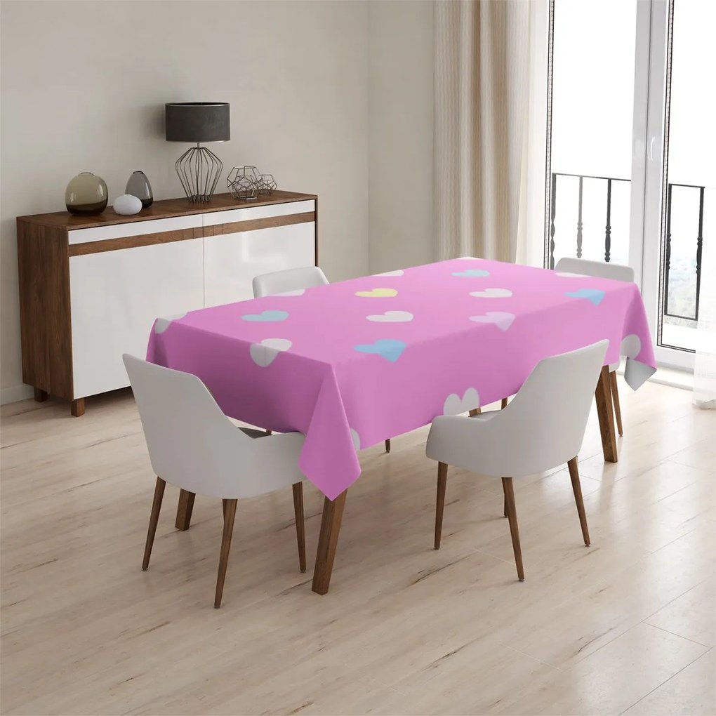Sablio Obrus Srdce na ružovej - 130x130 cm