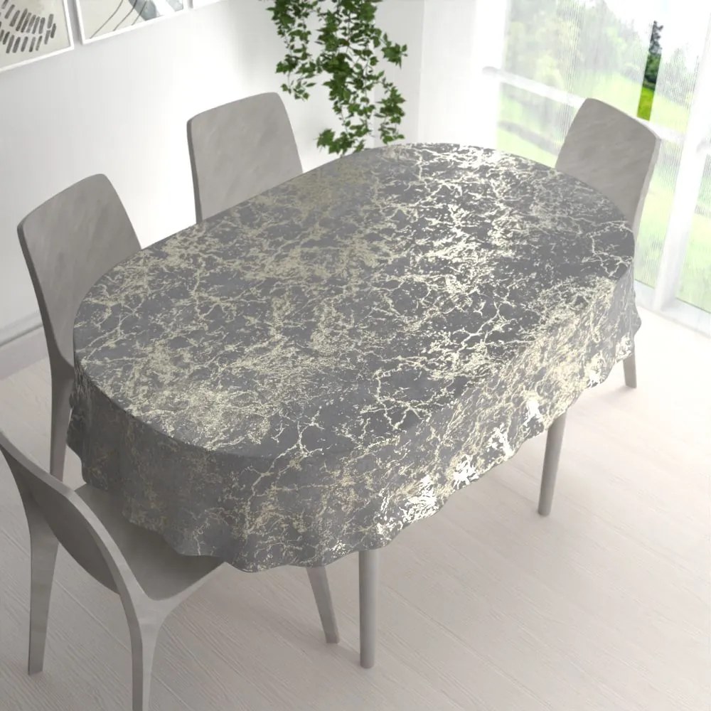 Biante Veľký zamatový oválny obrus Isabela IBL-015 Zlatý mramor na svetlo sivom 180x220 cm