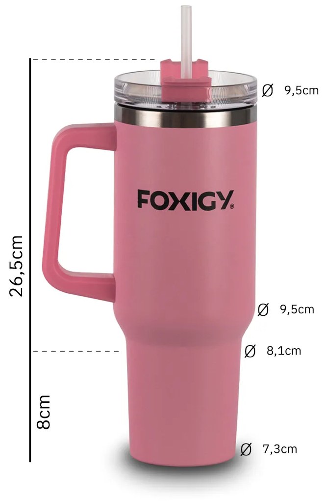 Foxigy Termohrnček do auta so slamkou 1200 ml Pink