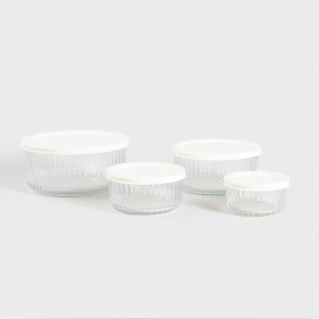 Sada sklenených nádob SCATOLA priesvitná s krémovým viečkom 744419 (4 ks)