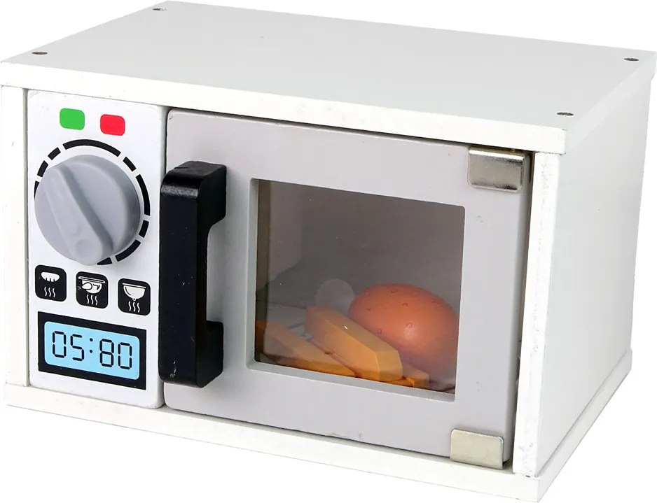 LEAN Toys Drevené potraviny do mikrovlnnej rúry Mikrovlnná rúra biela