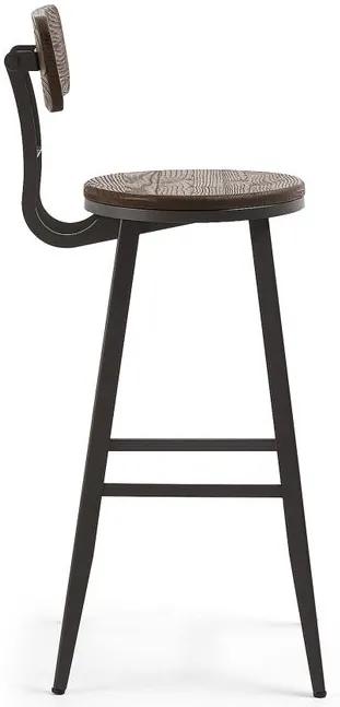 Barová stolička RODENA hnedá, masívne brestové drevo, oceľové nohy