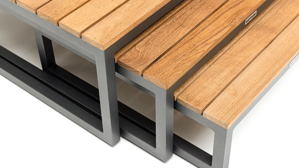 Ocean skid Platform set 3 konferenčných stolíkov svetlo sivé / teak top