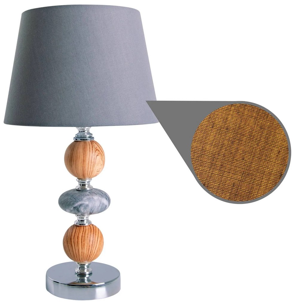 Stolná lampa Araga, sivá/chróm/farba dreva