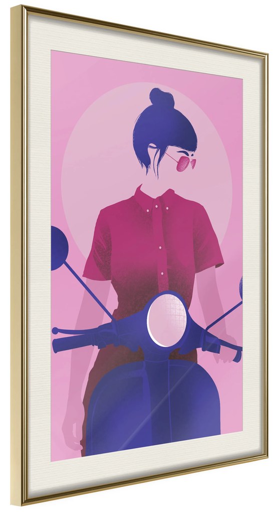 Artgeist Plagát - Girl on Scooter [Poster] Veľkosť: 20x30, Verzia: Čierny rám s passe-partout