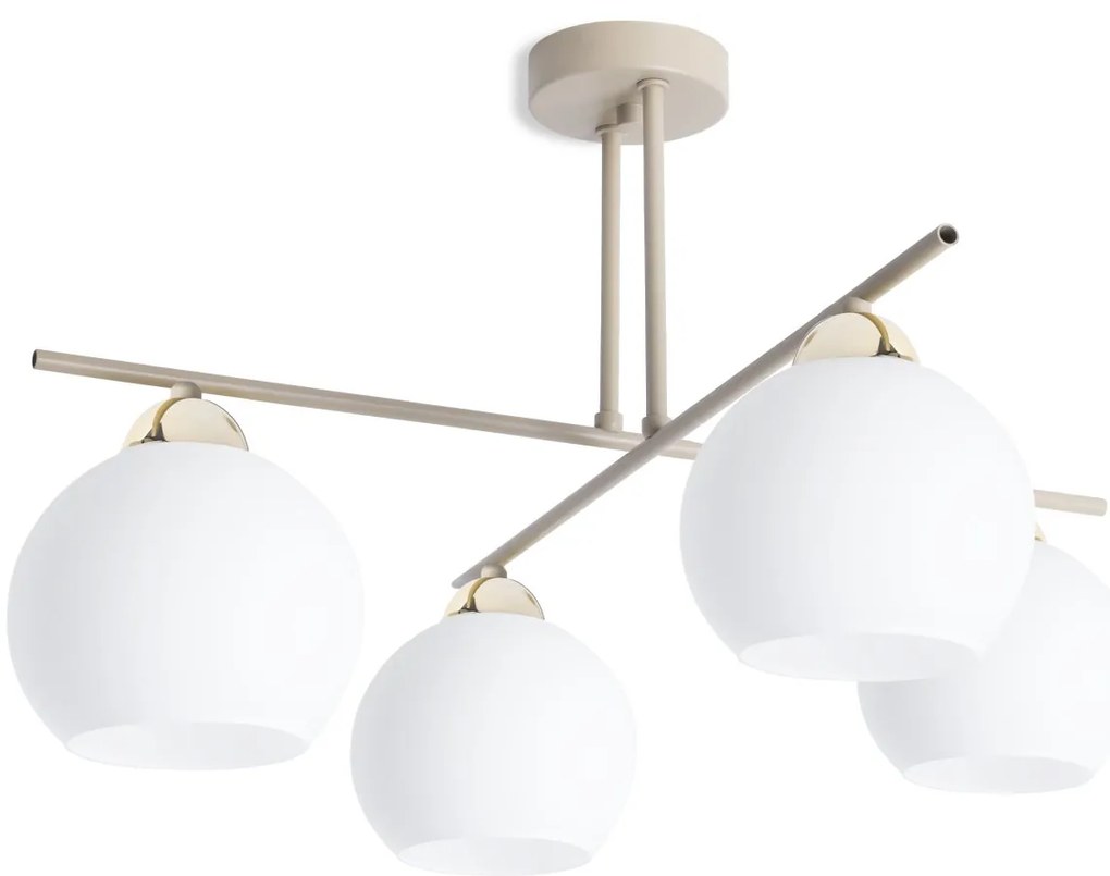 Stropné svietidlo Eliza, 4x biele sklenené tienidlo, be/g