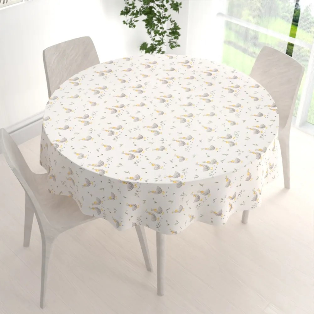 Biante Detský bavlnený okrúhly obrus Sandra SA-585 Sivé husičky na bielom Ø 70 cm