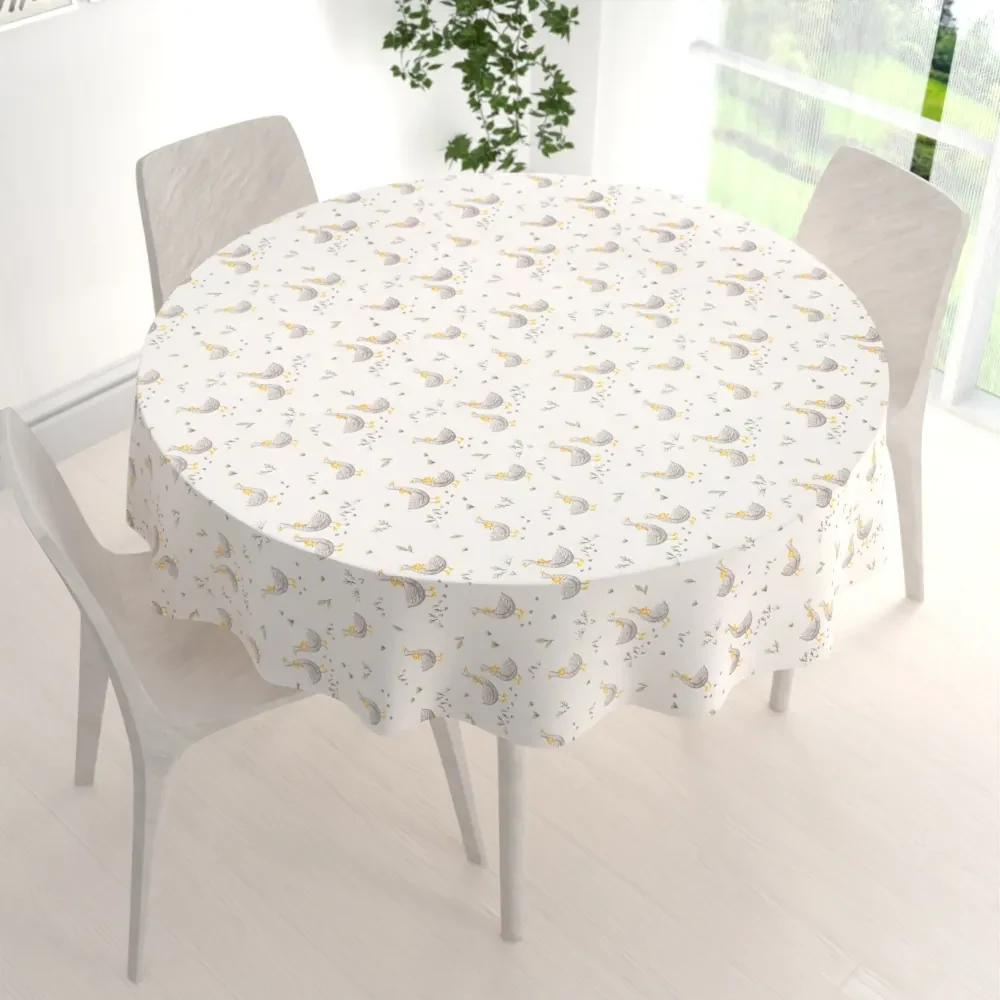 Biante Detský bavlnený okrúhly obrus Sandra SA-585 Sivé husičky na bielom Ø 70 cm