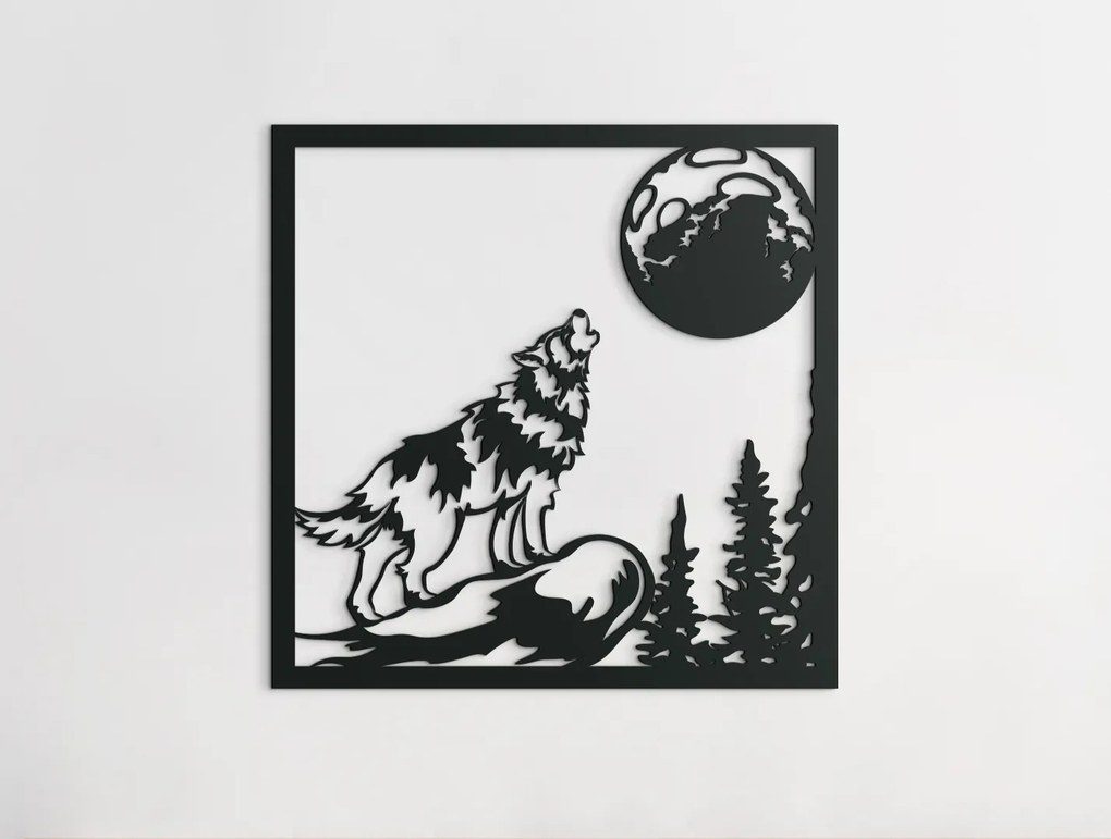 drevko Drevený obraz Vodca vlčej svorky Rozmer obrazu: 32,5 x 32,5 cm, Farba dekorácie: Čierna