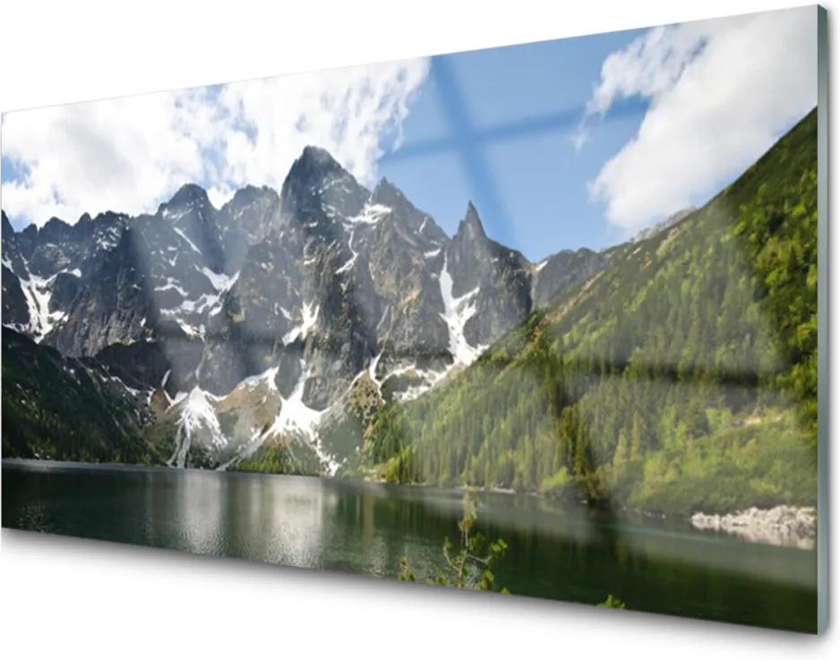 Obraz na skle Hora Jazero Les Príroda