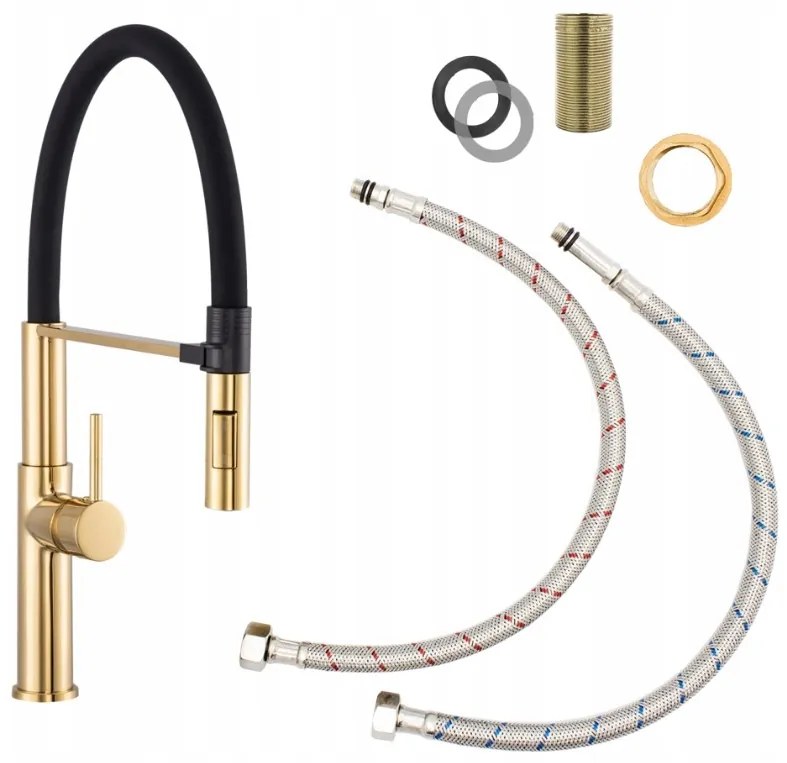 Gamma Vento New, stojanková drezová batéria s flexibilným ramenom, 2-funkčný výtok, zlatá lesklá-čierna, GMA-BVONK-GD