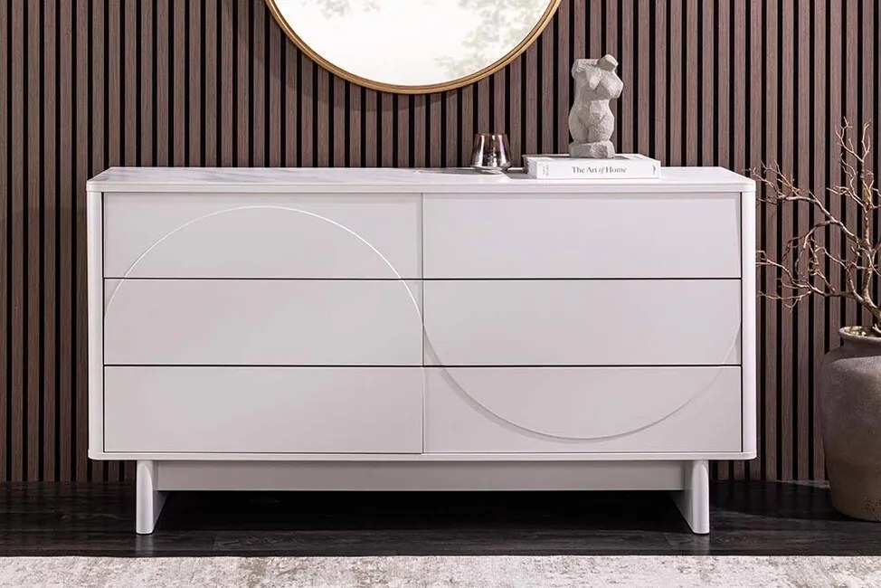 Luxusná komoda Luna 150cm Biela matná & Keramika Mramor