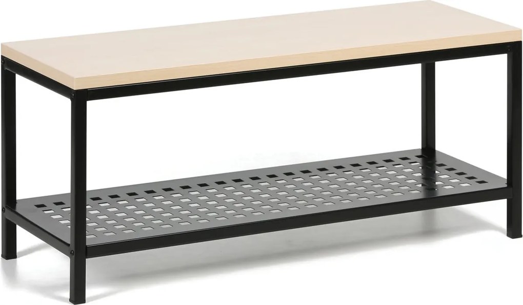 Šatňová lavica s plechovou policou na topánky, 1000x360x439 mm, breza