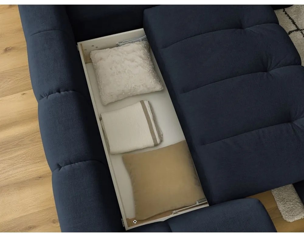 Tmavomodrá rozkladacia/s úložným priestorom rohová pohovka (pravý roh/do L) Fuji – Bobochic Paris