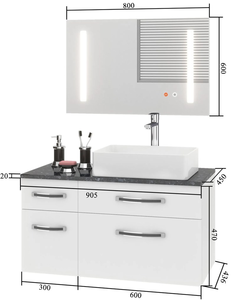 Kúpeľňový nábytok Euphoria EUP P 90L/0/W/W/0/BK/MB
