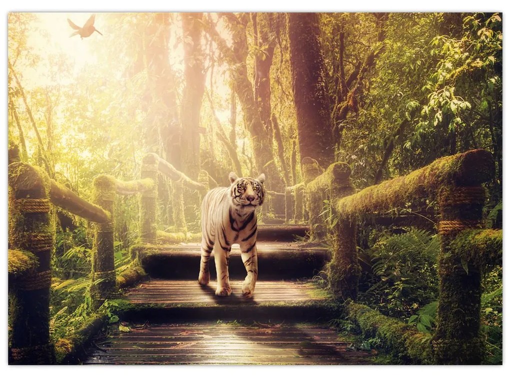 Sklenený obraz tigra v džungli (70x50 cm)